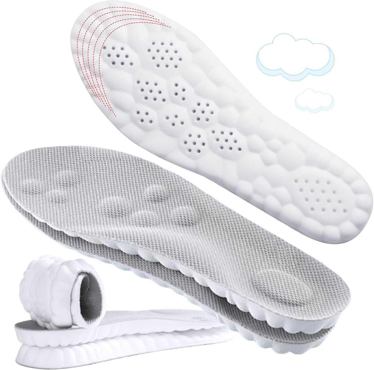 Hyggear 4D Cloud Soles - Soft Memory Foam Cushioning Cloud Insoles - Ultra Comfort Trim to Fit Steppers Insoles with Arch Support for Foot Pain Relief and Fatigue Reduction