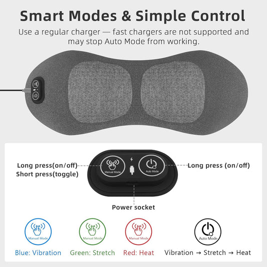 Hyggear™ Back Massager with Heat & Vibration, Smooth Spine Triple Fusion Lumbar Support Pillow for Lower Back and Sciatica Pain Relief, Deep Tissue Relaxation for Bed or Office Chair